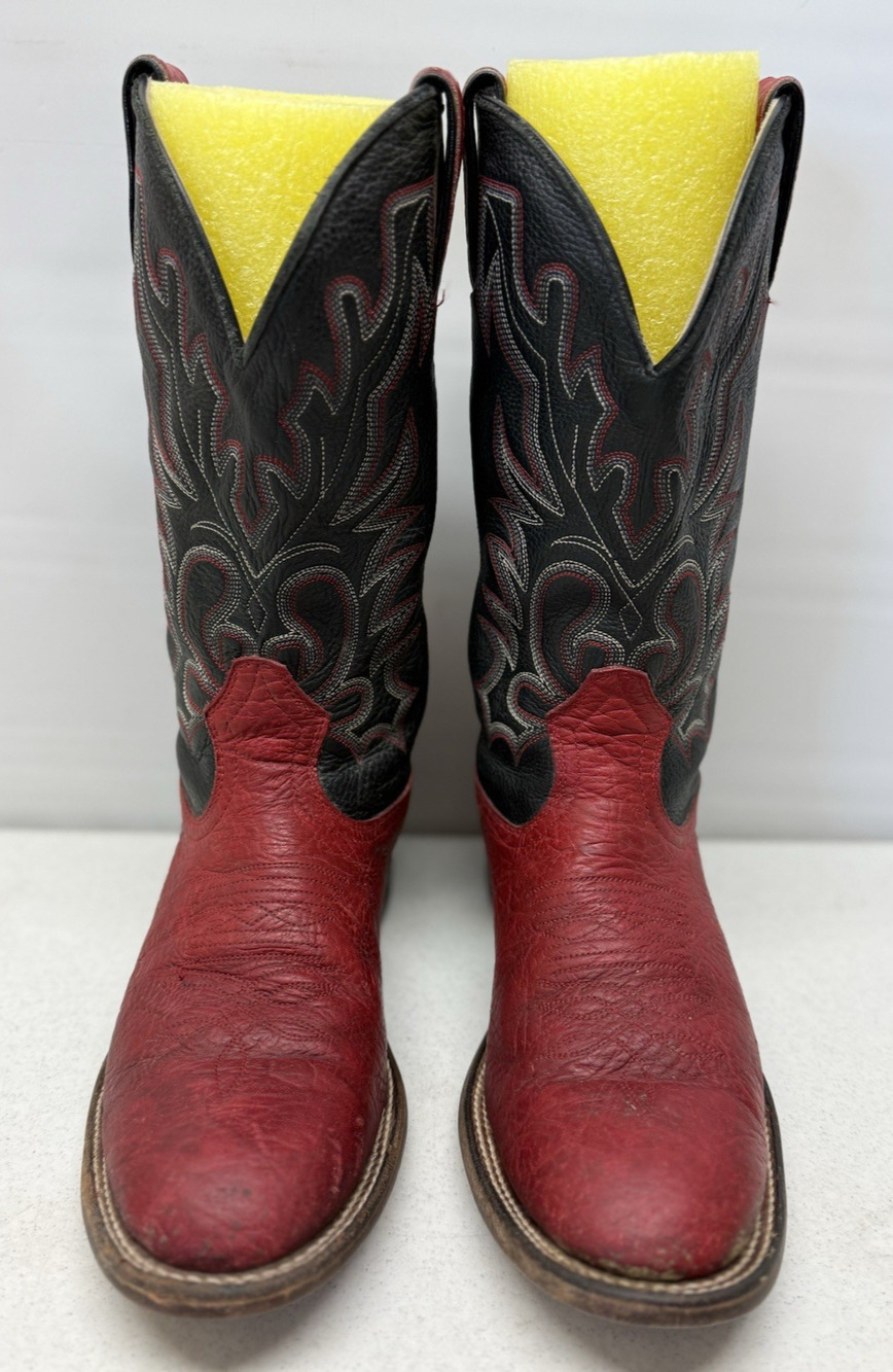 BOULET Boots 2207 Red & Black Leather Mid-Calf Western Boots Mens Size 7